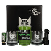 Böser Kater Gin au citron vert néon Black Light, 40 % vol., 0,5 l, dans un coffret cadeau avec lampe de poche UV et verres