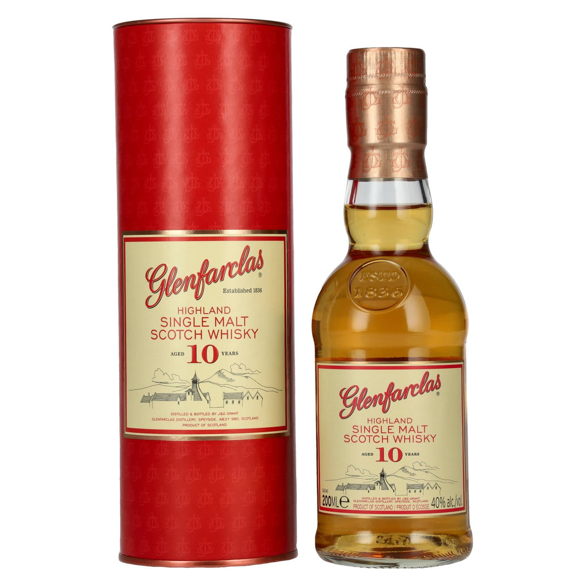 Glenfarclas 10 Years Old Highland Single Malt Scotch Whisky 40% ABV 0.2l in a gift box