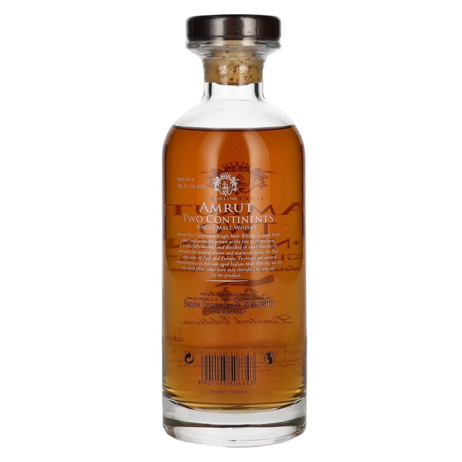 Amrut TWO CONTINENTS India Single Malt Whisky Batch No. 4 46% Vol. 0,7l