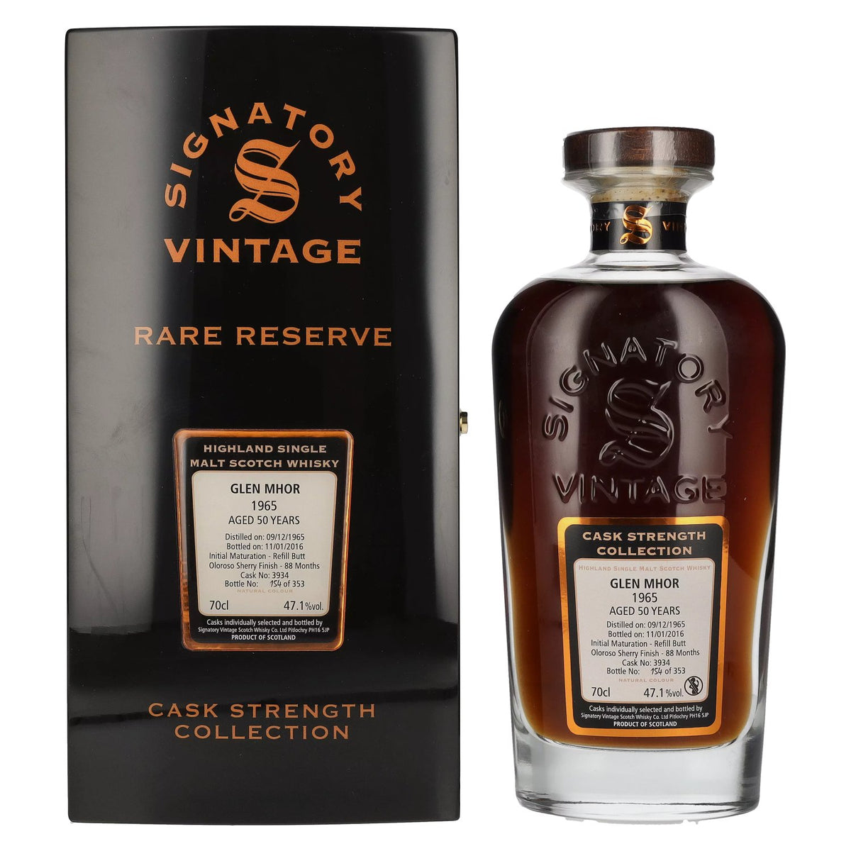 Signatory Vintage Glen Mhor RARE RESERVE 50 Years Old Cask Strength 1965 47,1% Vol. 0,7l en caisse bois