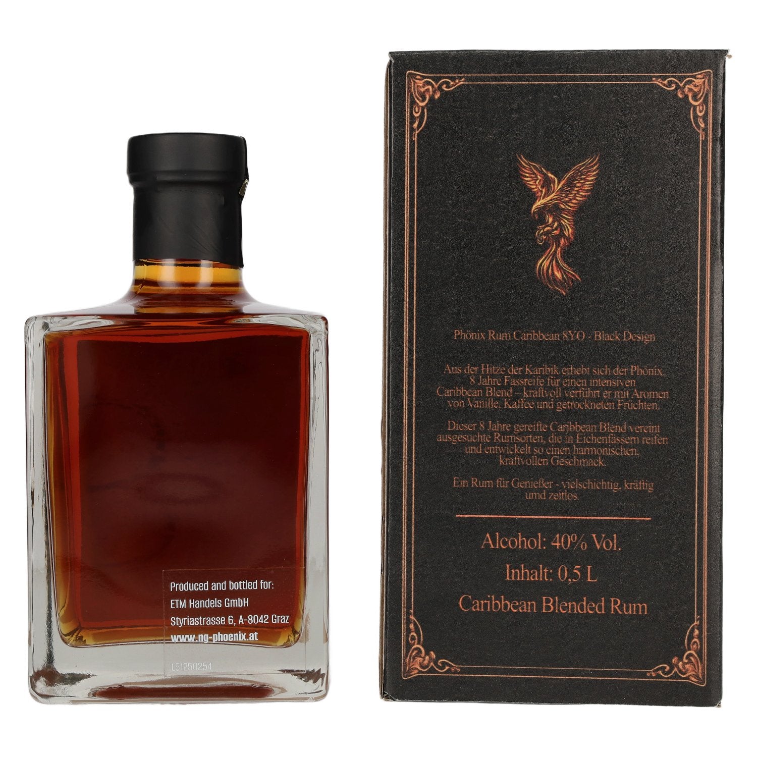Phönix 8 Years Old Blended Caribbean Rum Black Design 40% Vol. 0,5l in Geschenkbox