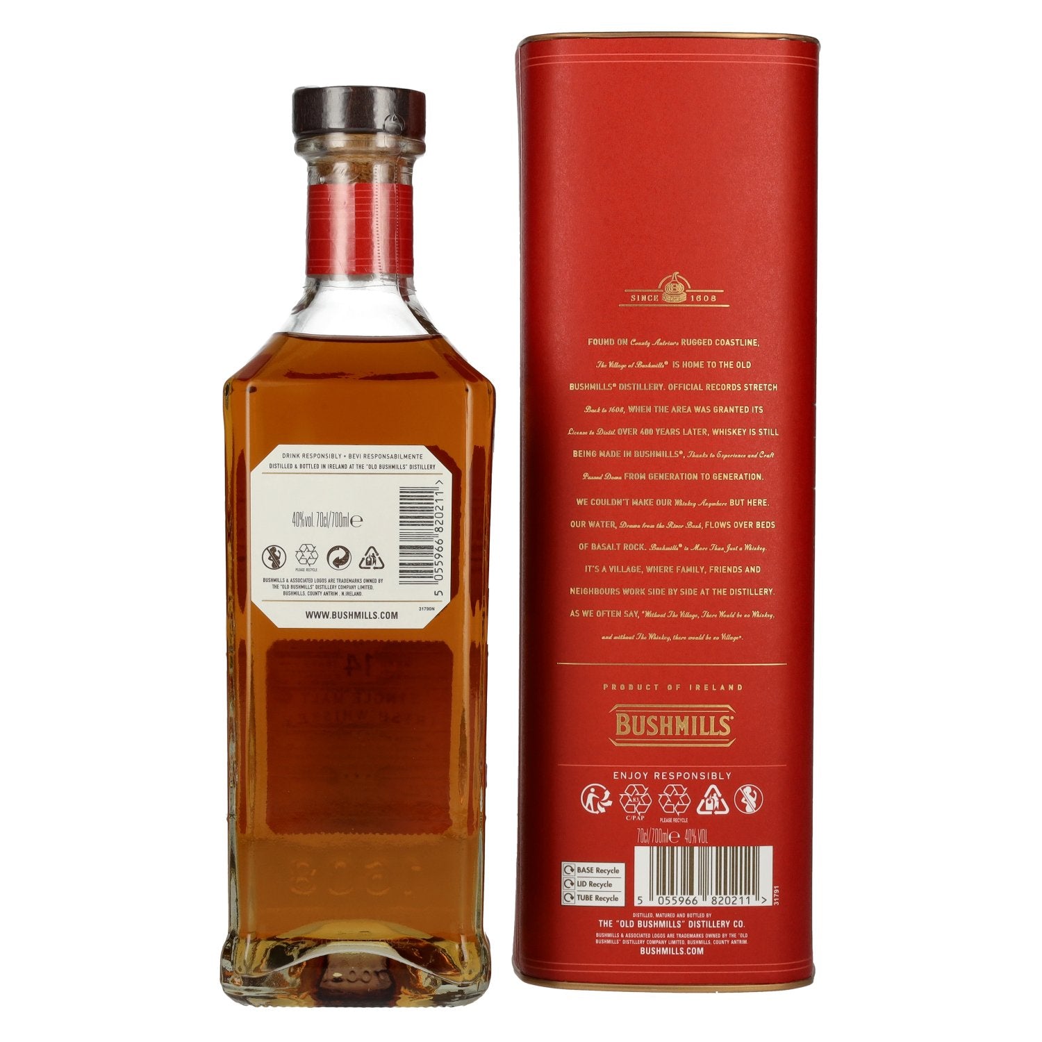 Bushmills 14 Years Old Single Malt Irish Whiskey MALAGA CASK Finish 40% Vol. 0,7l en boîte cadeau