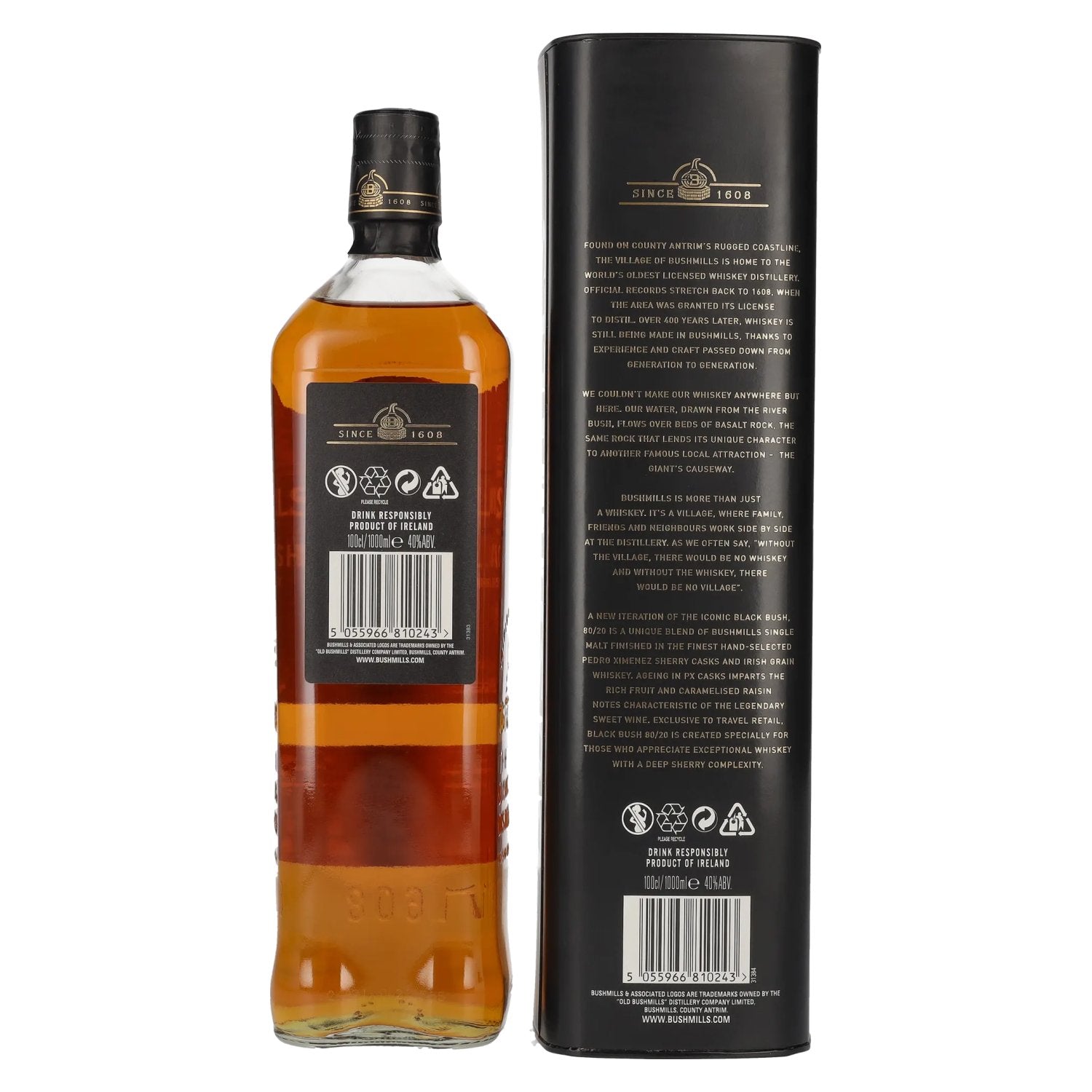 Bushmills BLACK BUSH 80/20 PX Sherry Cask Reserve Irish Whiskey 40% Vol. 1l in gift box