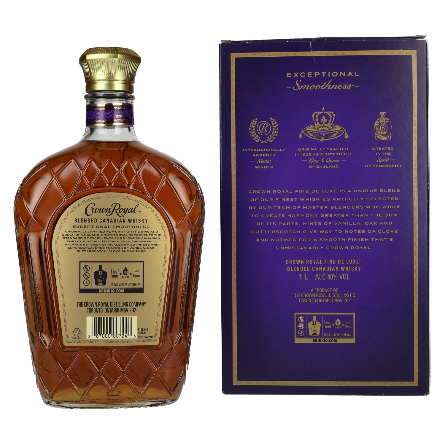 Crown Royal Fine De Luxe Blended Canadian Whisky 40% Vol. 1l en boîte cadeau