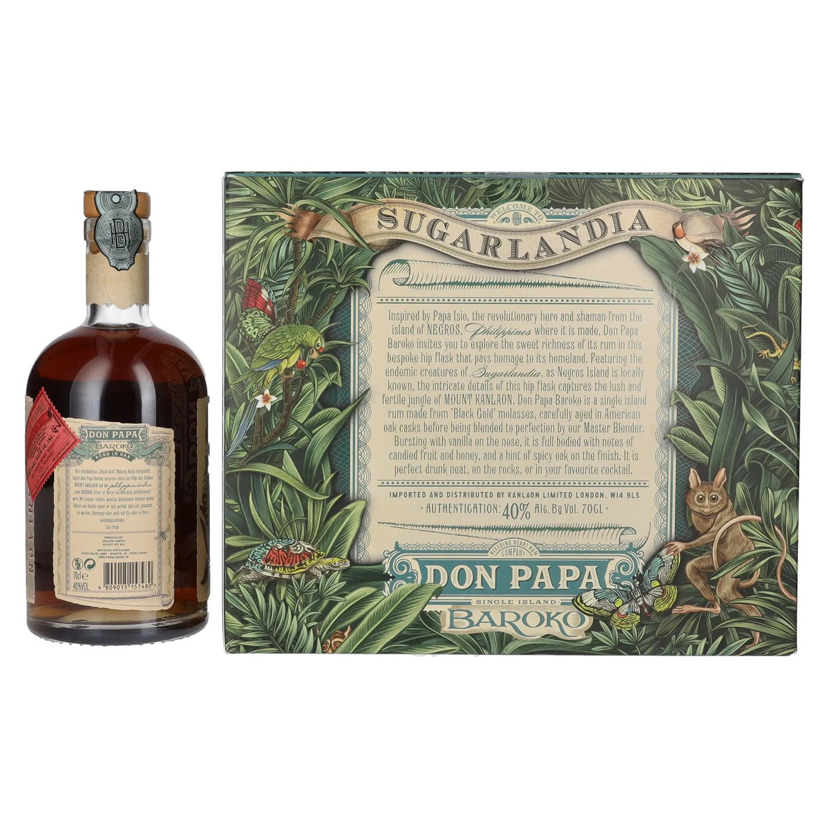 Don Papa BAROKO 40% Vol. 0,7l in gift box with Hip Flask