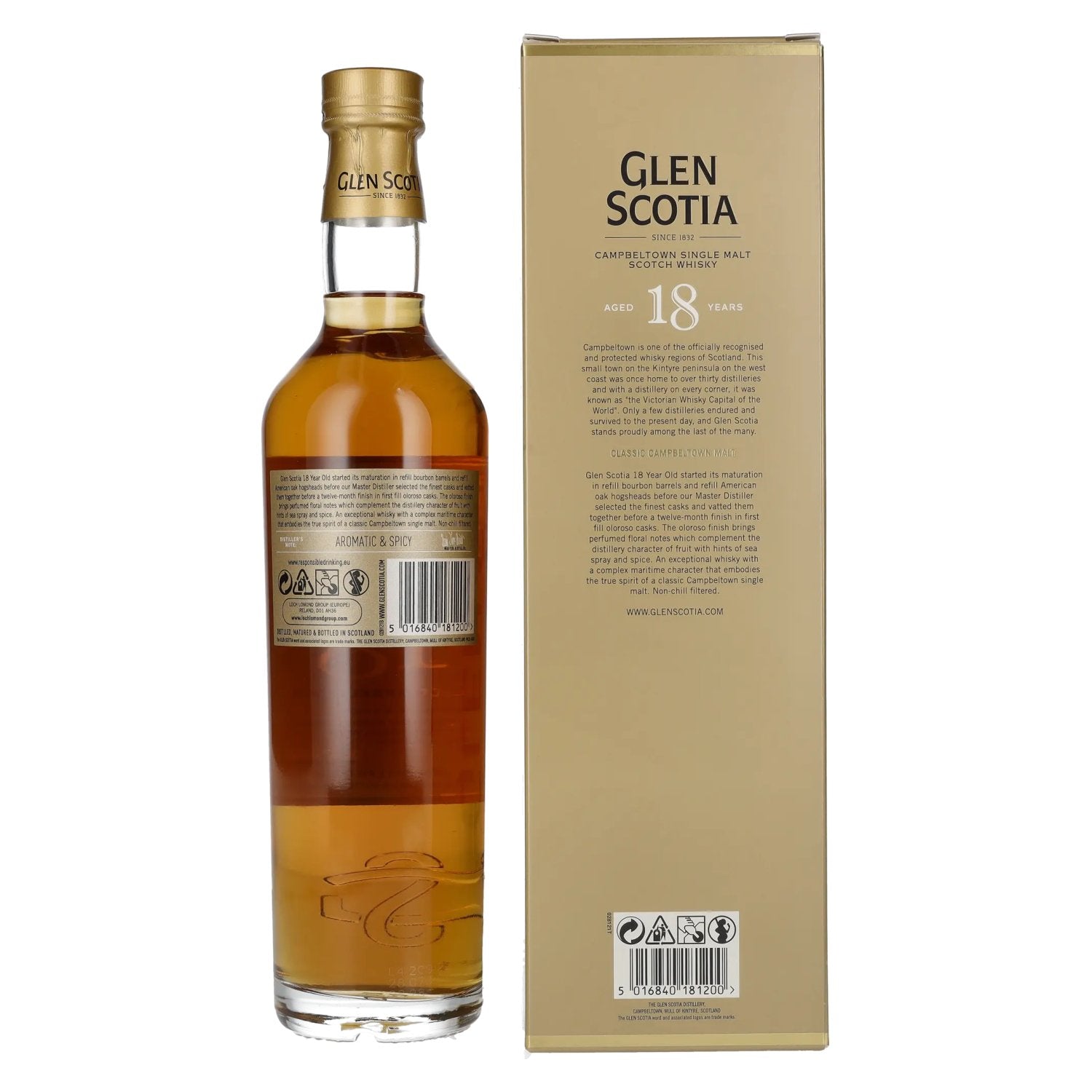 Glen Scotia 18 Years Old Single Malt Scotch Whisky 46% Vol. 0,7l in gift box