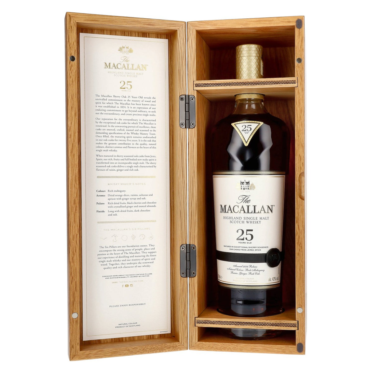 The Macallan 25 Years Old SHERRY OAK 2024 43% Vol. 0,7l in Holzkiste