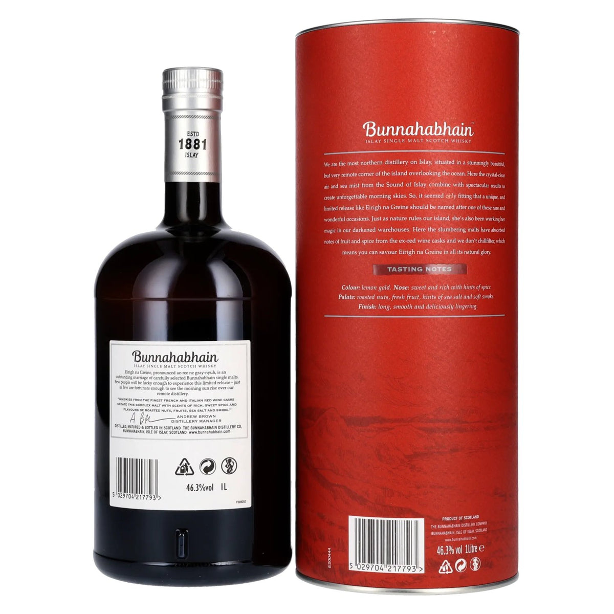 Bunnahabhain EIRIGH NA GREINE Islay Single Malt Scotch Whisky 46,3% Vol. 1l in Geschenkbox