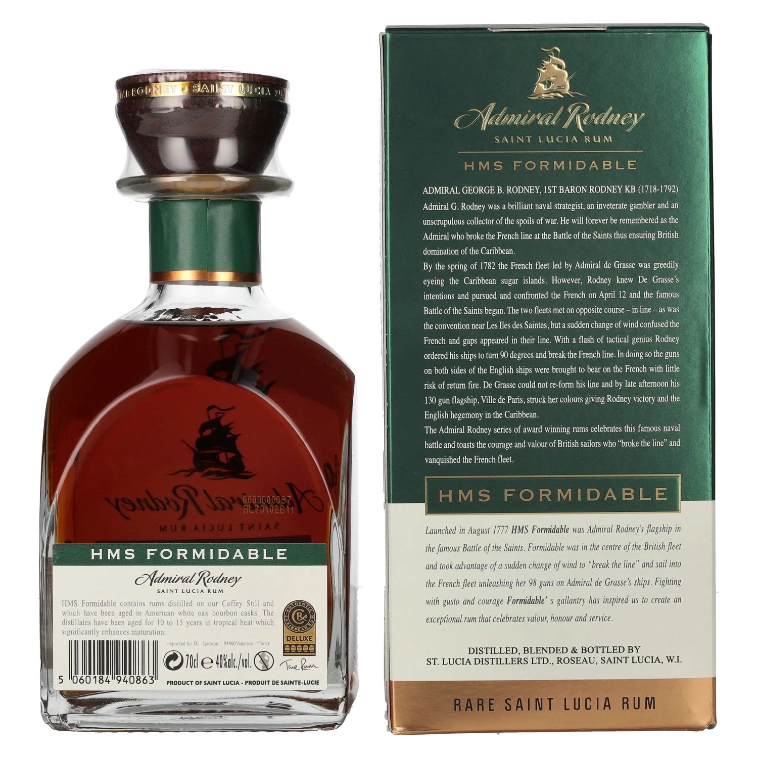 Admiral Rodney HMS FORMIDABLE Rare Saint Lucia Rum 40% Vol. 0,7l in gift box