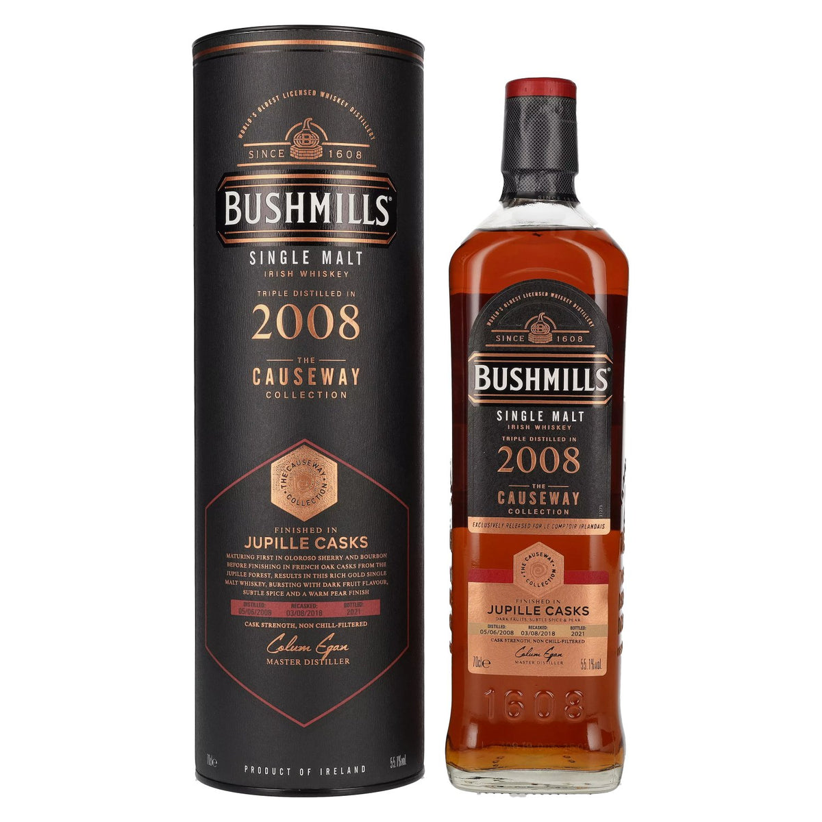 Bushmills THE CAUSEWAY COLLECTION Single Malt Irish Whisky Jupille Casks 2008 55,1% Vol. 0,7l en boîte cadeau