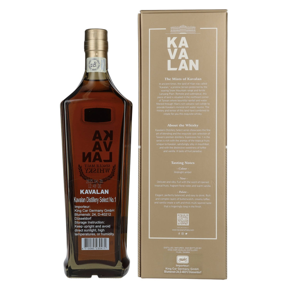 Kavalan DISTILLERY SELECT Single Malt Whisky No. 1 40% vol. 0,7l en coffret cadeau