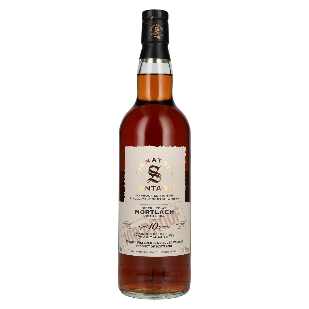 Signatory Vintage 100 Proof Edition Mortlach 10 ans d'âge Single Malt n° 84 2016 57,1 % vol. 0,7 l