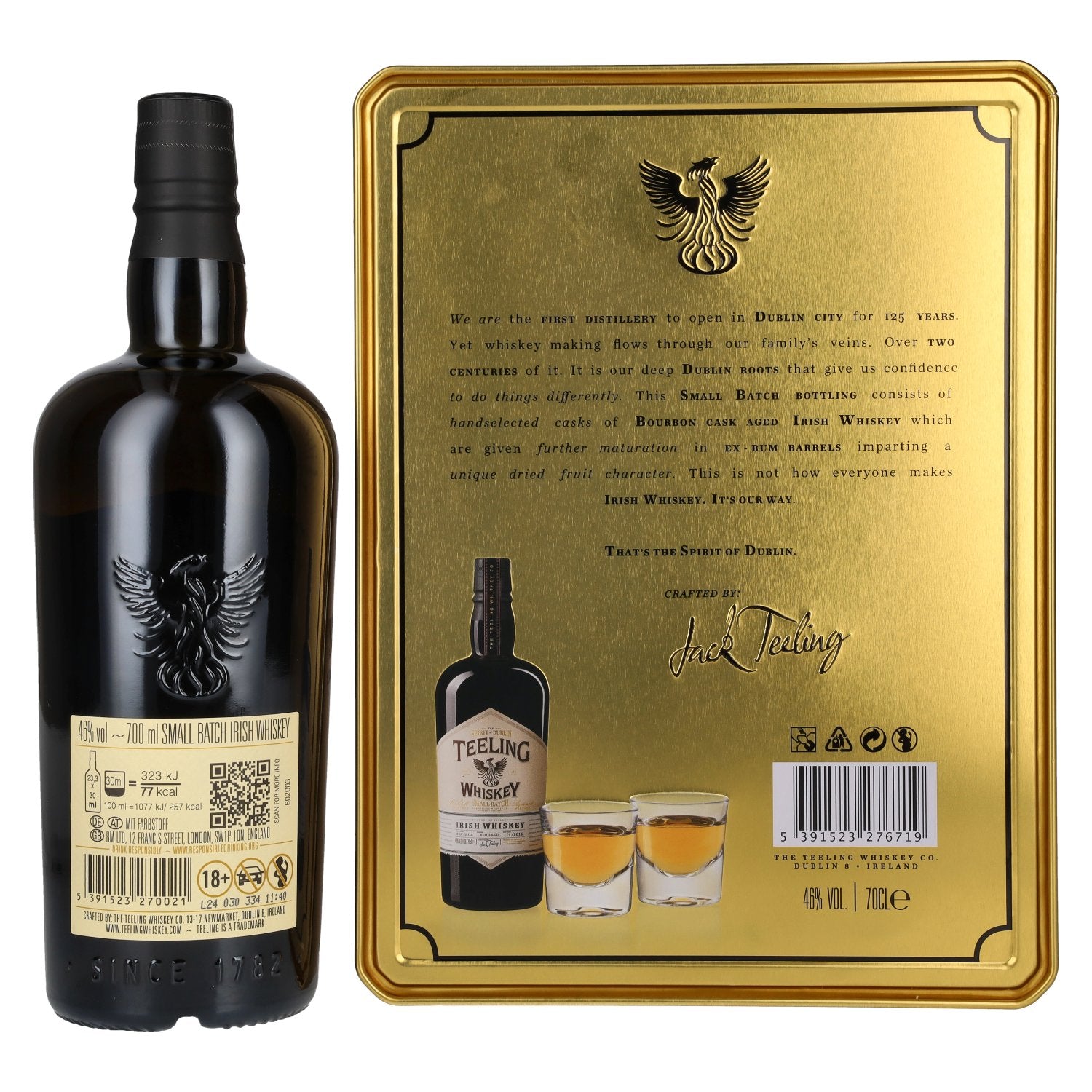 Teeling Whiskey SMALL BATCH Irish Whiskey Rum Cask 46% vol. 0,7l dans une boîte en pin avec 2 verres