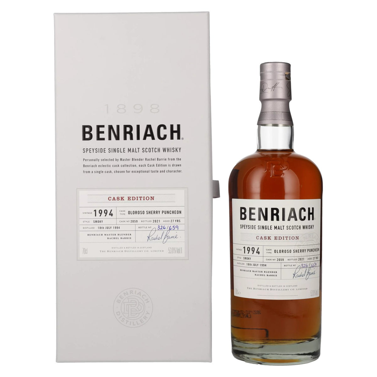 Benriach 27 Years Old Smoky CASK EDITION Oloroso Sherry Vintage 1994 53% Vol. 0,7l en boîte cadeau