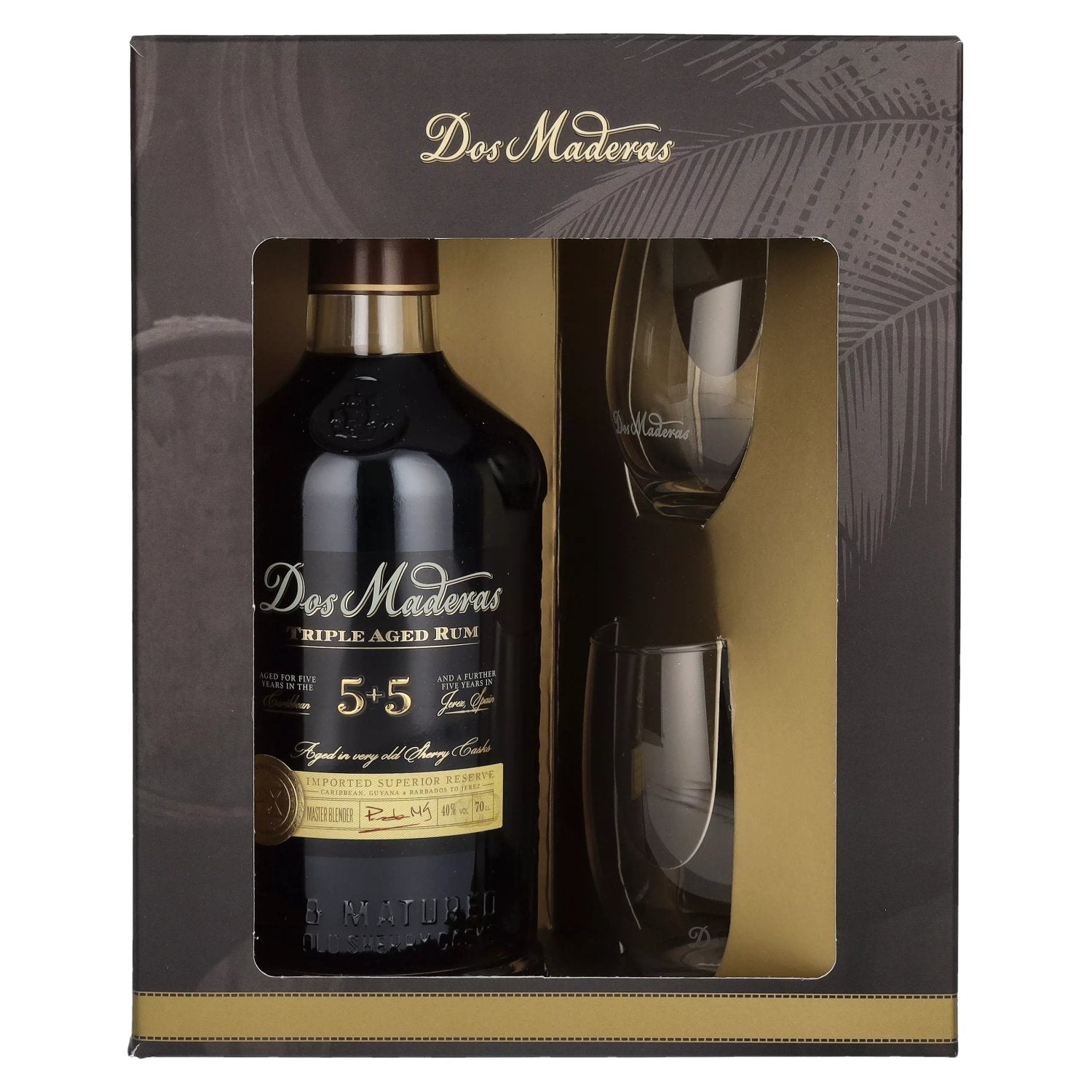 Dos Maderas PX 5+5 Years Old Triple Aged Spirit Drink 40% Vol. 0,7l en coffret cadeau avec 2 verres