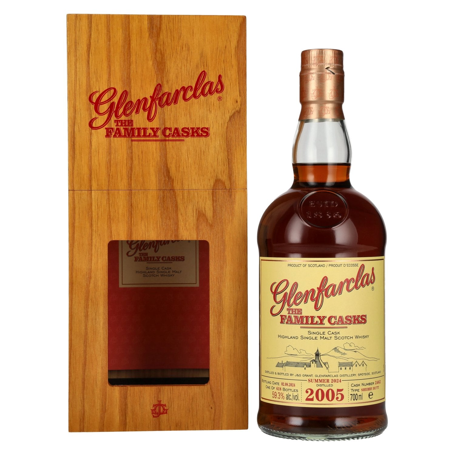 Glenfarclas THE FAMILY CASKS Single Cask SUMMER 2024 Sherry Butt #2462 2005 59,3% vol. 0,7l en caisse bois