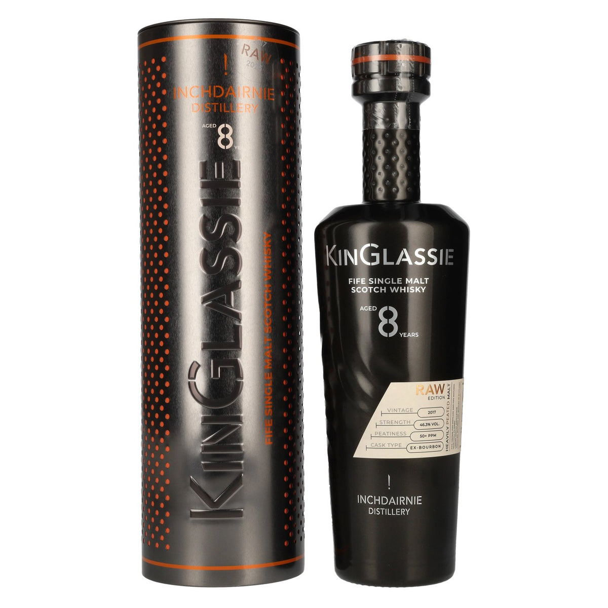 Inchdairnie KinGlassie 8 Years Old Raw Fife Single Malt Scotch Whisky 46,3% Vol. 0,7l en Tinbox