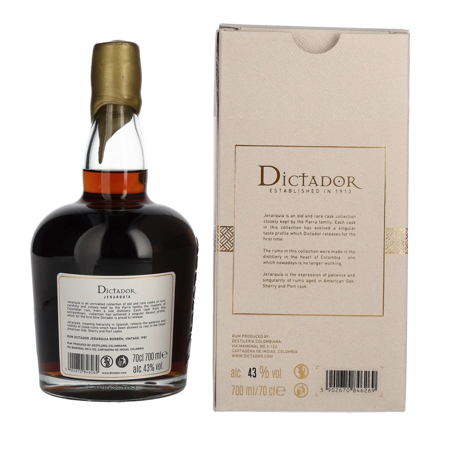 Dictador JERARQUÍA 39 Years Old BORBÓN Rum 1981 43% Vol. 0,7l in Geschenkbox