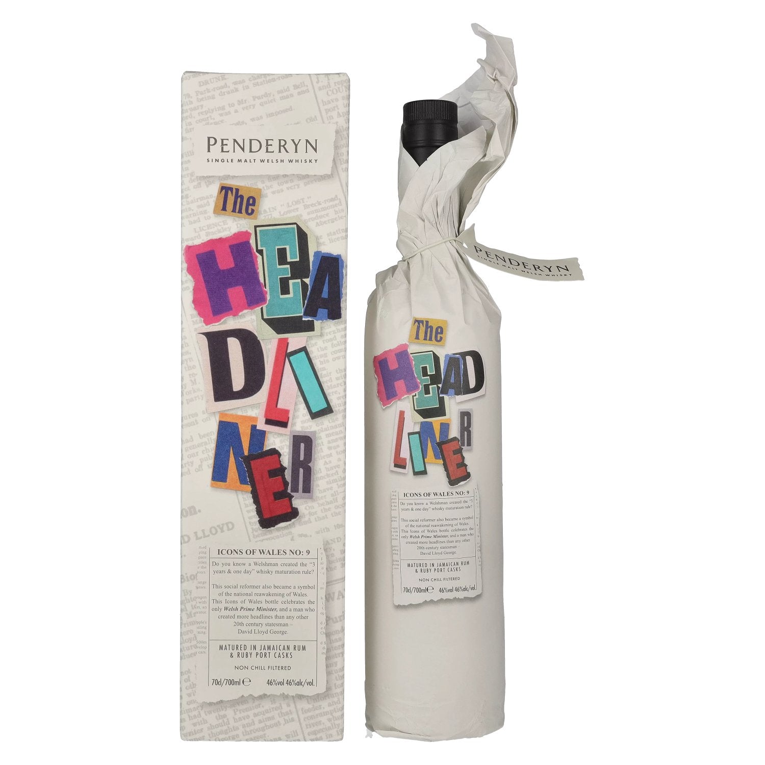 Penderyn THE HEADLINER Welsh Whiskey Icons of Wales n° 9 46% vol. 0,7l en coffret cadeau