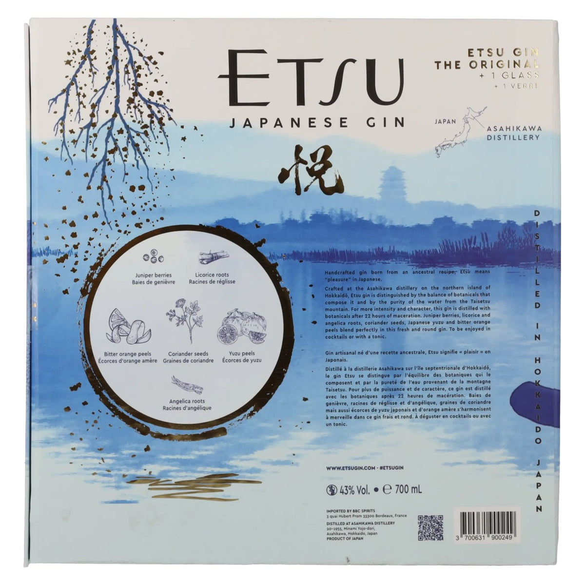 Etsu Japanese Handcrafted Gin The Original 43% Vol. 0,7l in gift box with glass