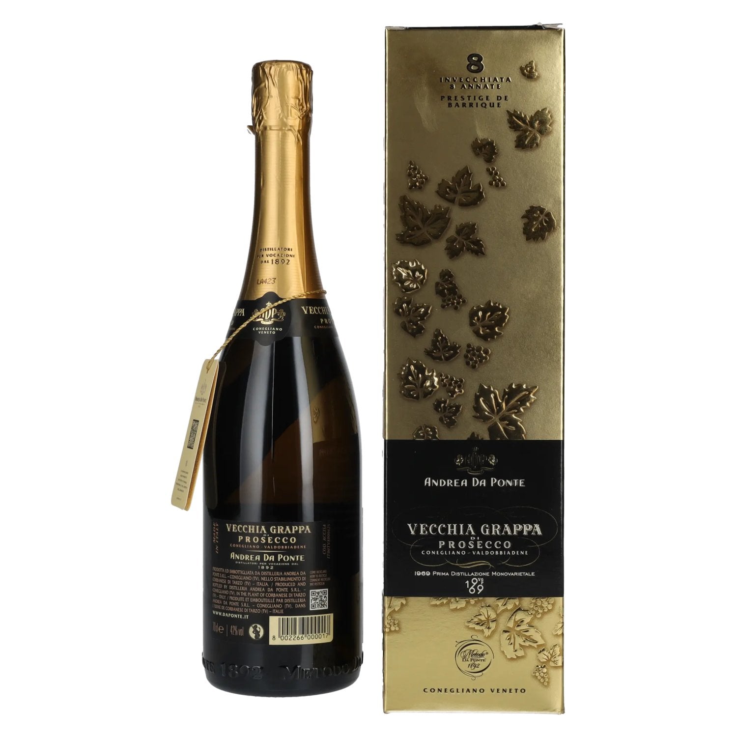 Andrea Da Ponte Vecchia Grappa di Prosecco 8 Annate 42% Vol. 0,7l in gift box