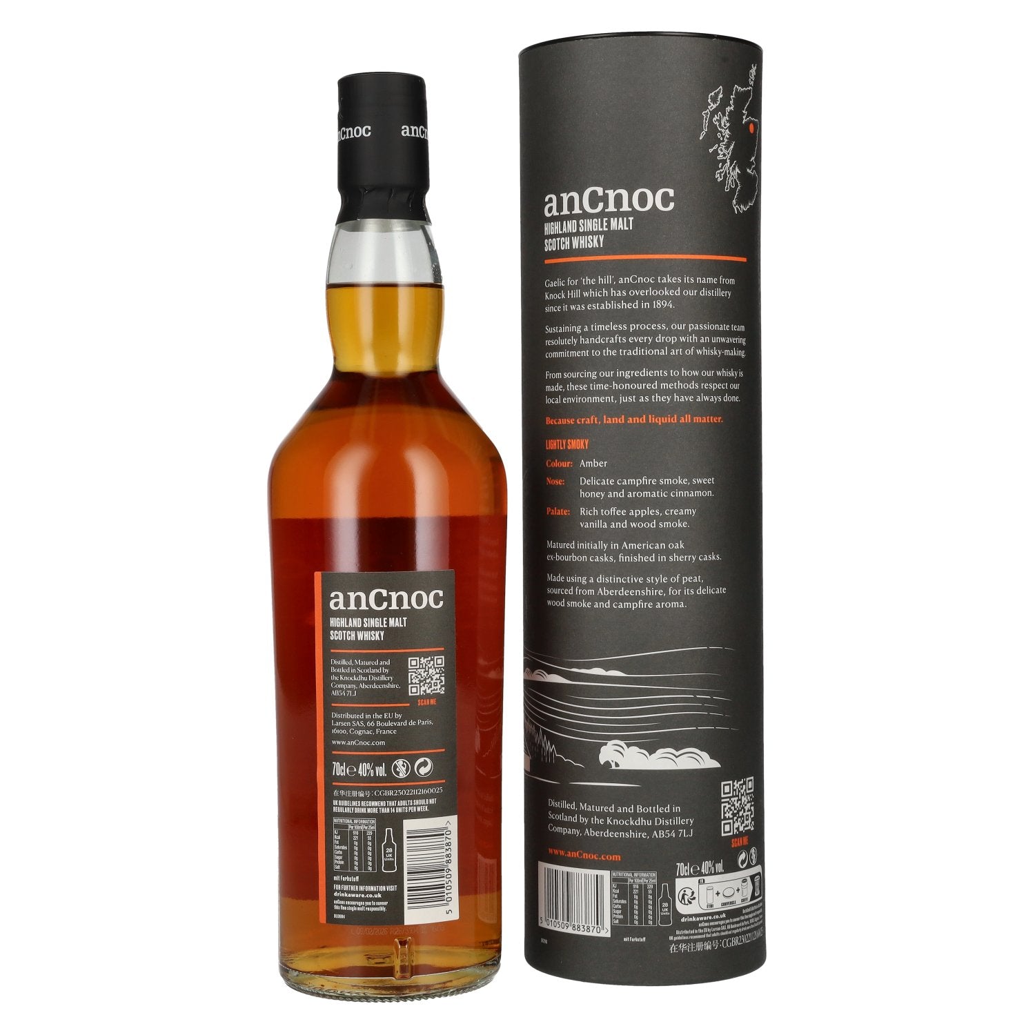 AnCnoc Highland Single Malt Scotch Whisky Peated Sherry Cask Finish 40% Vol. 0,7l in Geschenkbox
