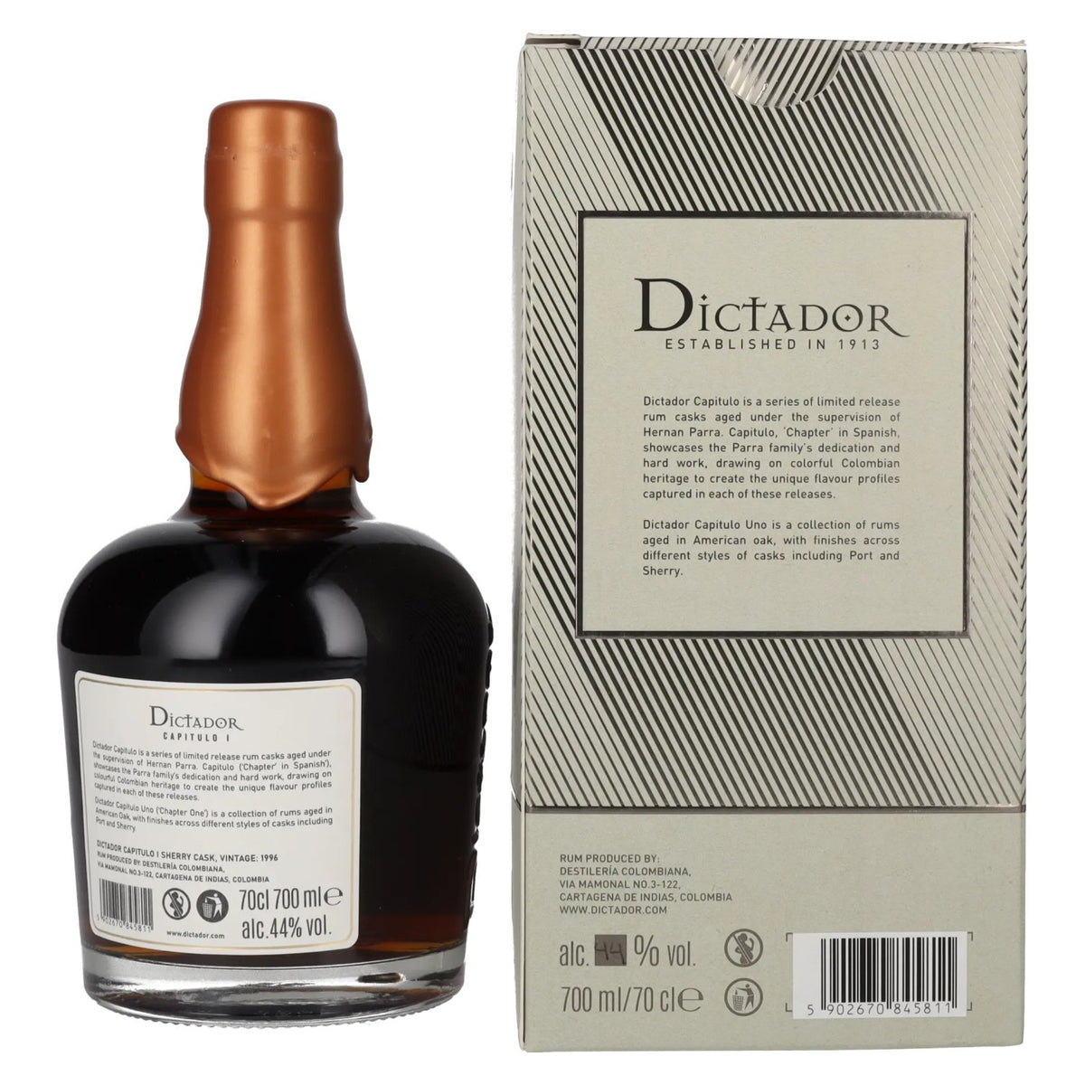 Dictador CAPITULO I 24 Years Old Sherry Cask Colombian Aged Rum 1996 44% Vol. 0,7l in Geschenkbox