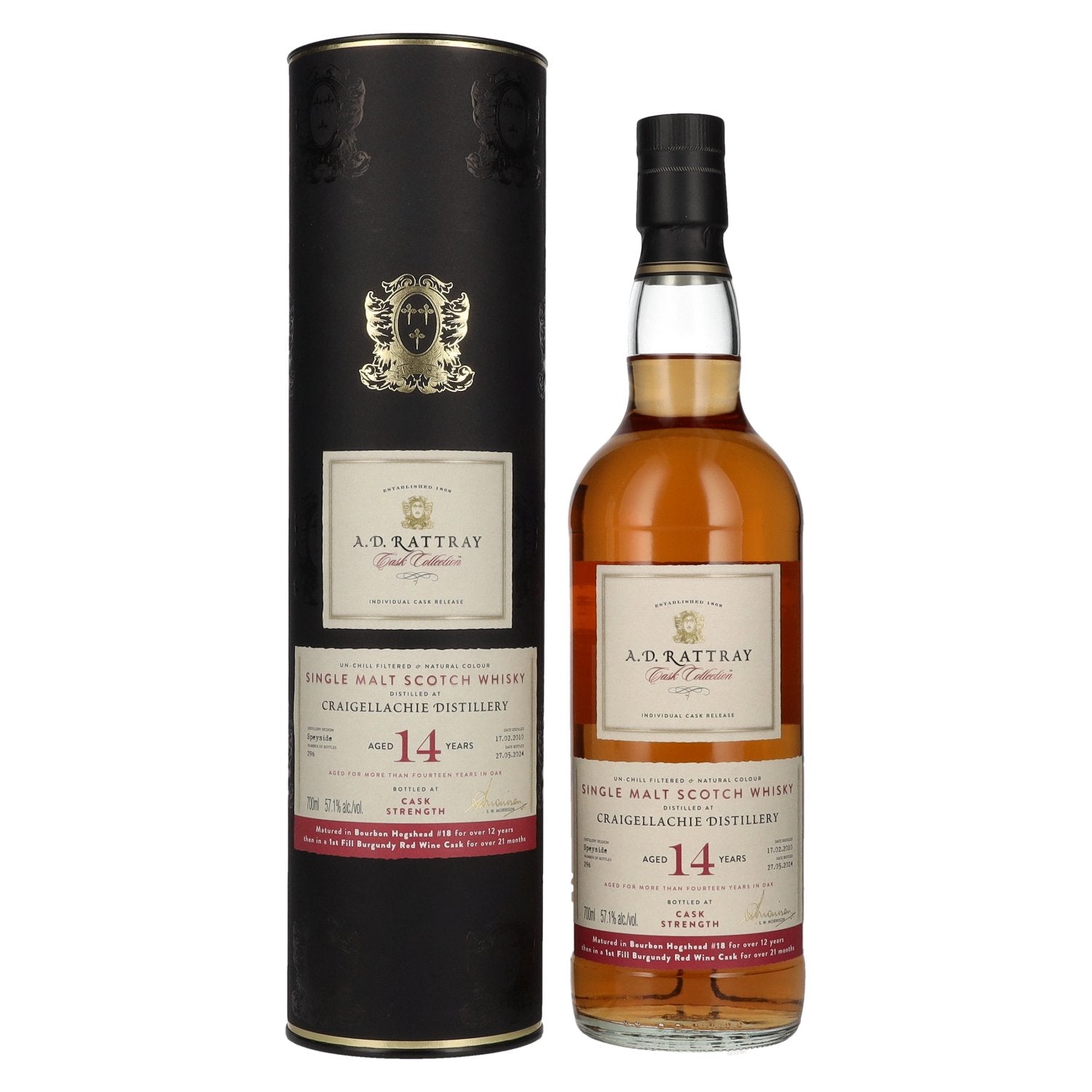A.D. Rattray 14 Years Old CRAIGELLACHIE Burgundy Wine Finish Whisky 2010 57,1% Vol. 0,7l in Geschenkbox