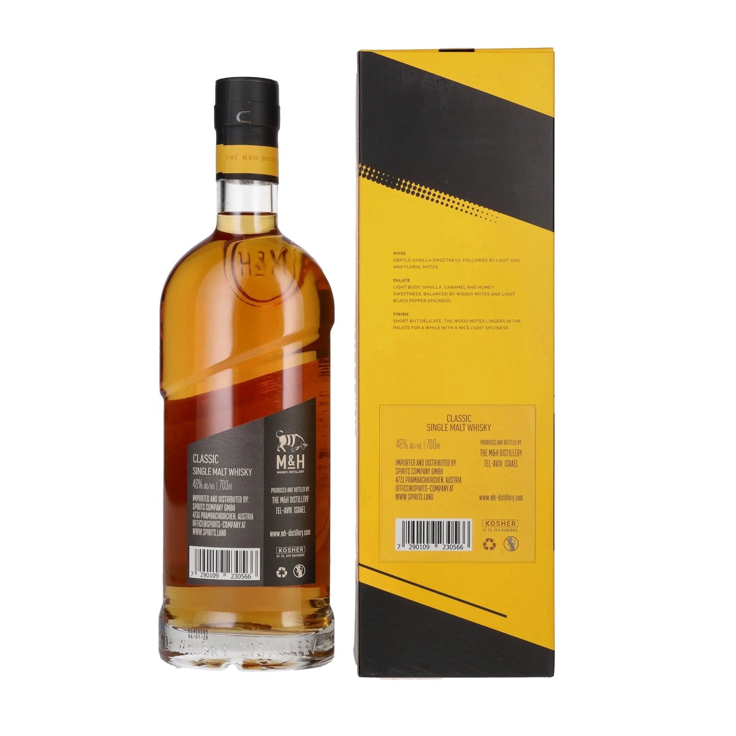 M&H Classic Single Malt Whisky 46% Vol. 0,7l in Geschenkbox
