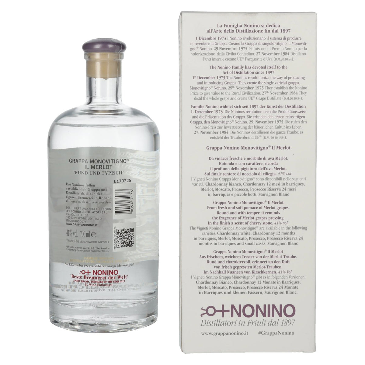 Nonino Grappa Monovitigno il Merlot 41% Vol. 0,7l in Geschenkbox