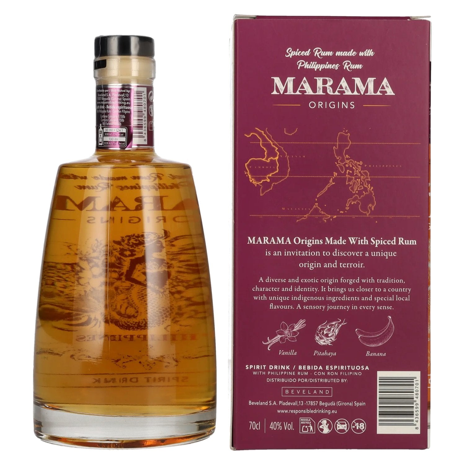 Marama ORIGINS Philippines Spiced Rum 40% vol. 0,7l en boîte cadeau