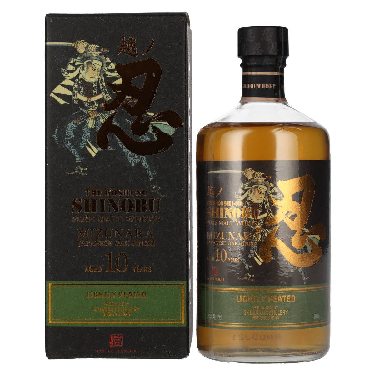 The Koshi-No The Shinobu Pure Malt 10 Years Old Lightly Peated Mizunara Oak Finish 43% Vol. 0,7l en coffret cadeau