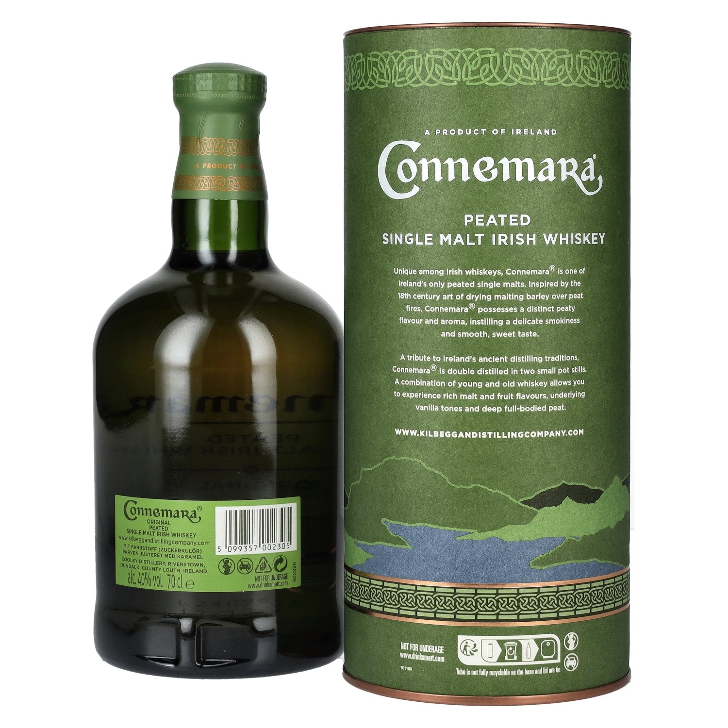 Connemara ORIGINAL Peated Single Malts Irish Whiskey 40% vol. 0,7l en boîte cadeau