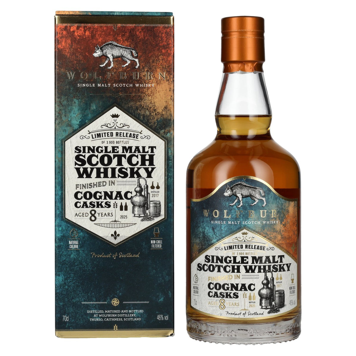 Wolfburn 8 Years Old COGNAC CASKS Single Malt Scotch Whisky Limited Release 46% Vol. 0,7l en boîte cadeau