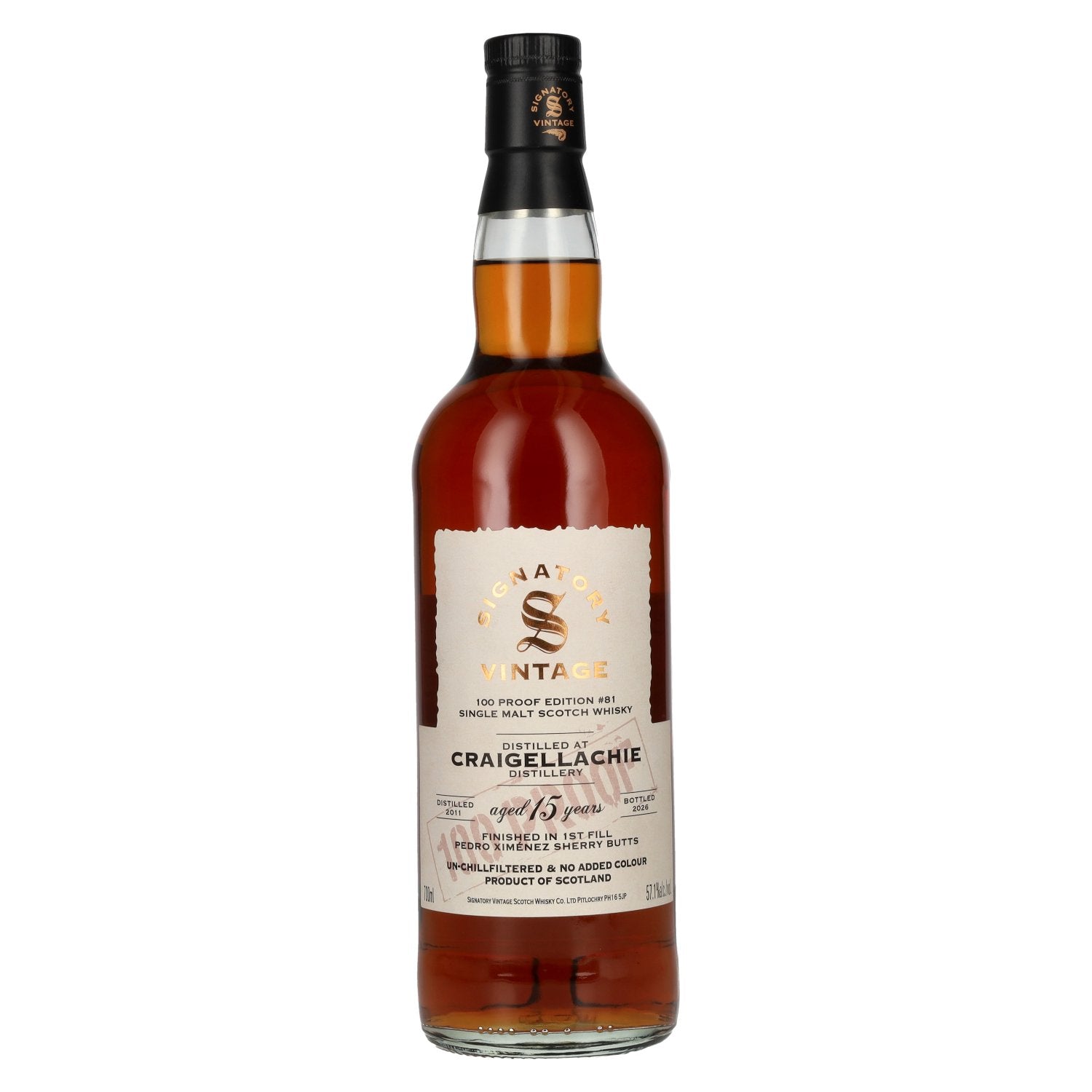 Signatory Vintage 100 Proof Edition CRAIGELLACHIE 15 Years Old Single Malt #81 2011 57,1% Vol. 0,7l