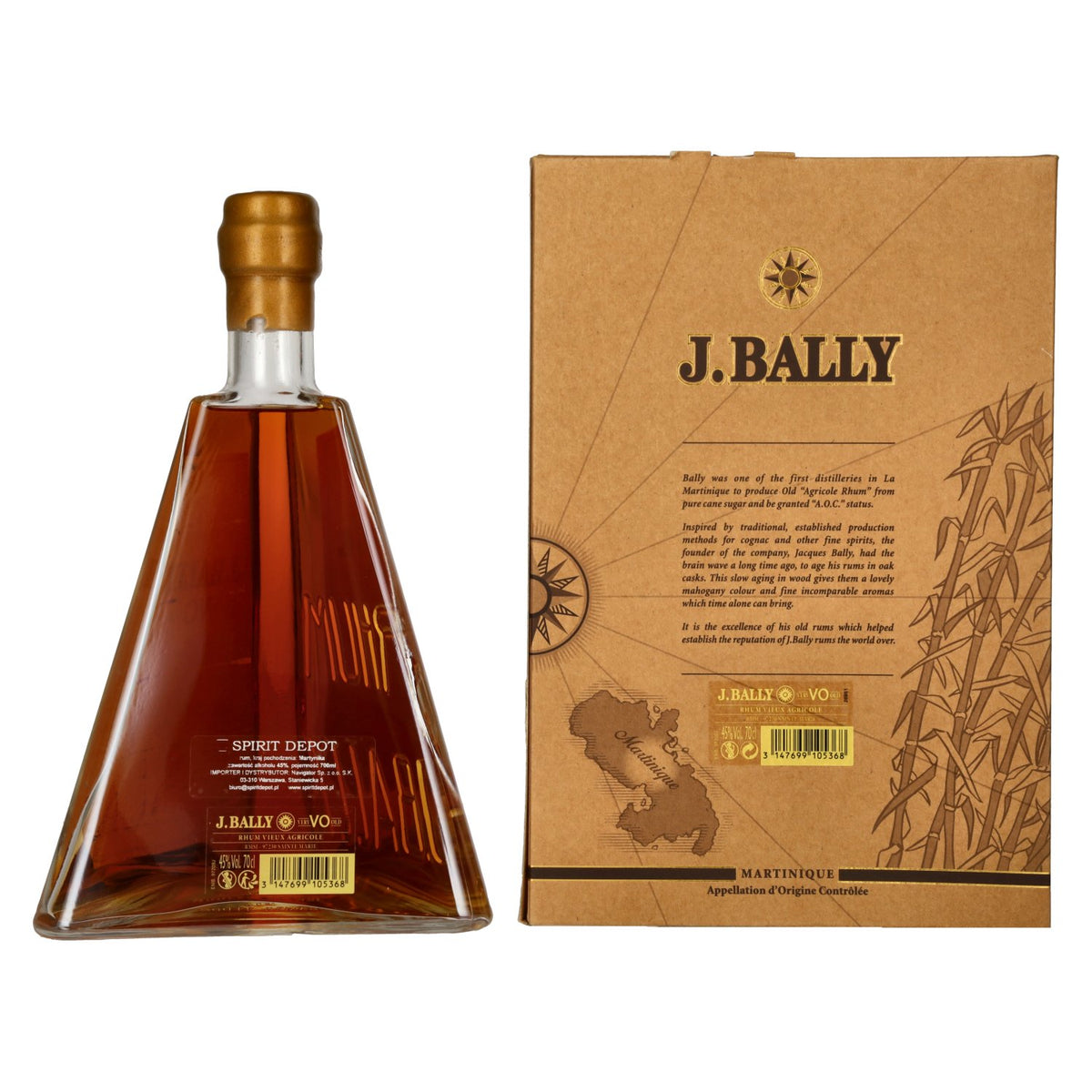 J. Bally Rhum Vieux Agricole Martinique VO 45 % vol., 0,7 l, dans un coffret cadeau