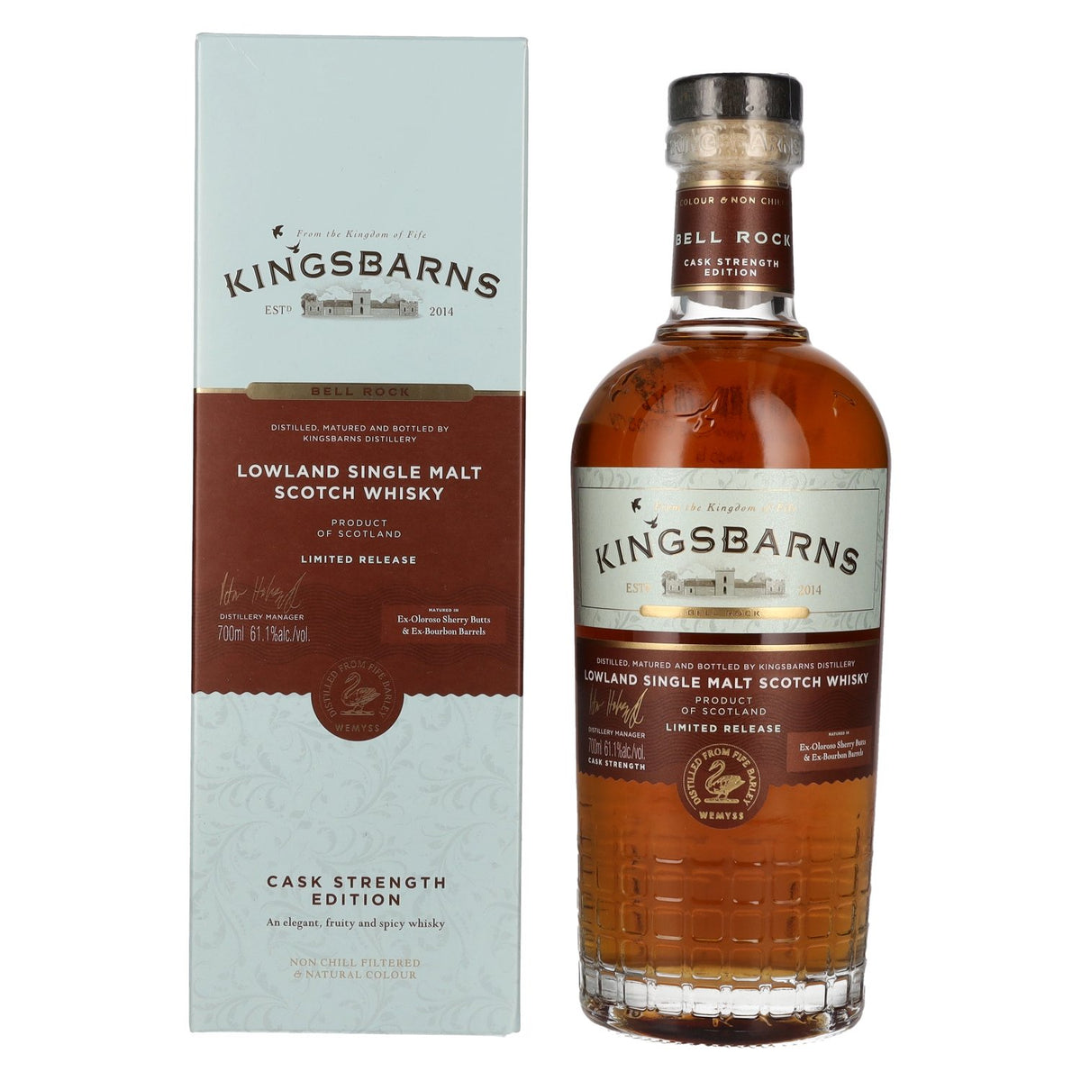 Kingsbarns BELL ROCK Lowland Single Malt Scotch Cask Strength 61,1% Vol. 0,7l en boîte cadeau