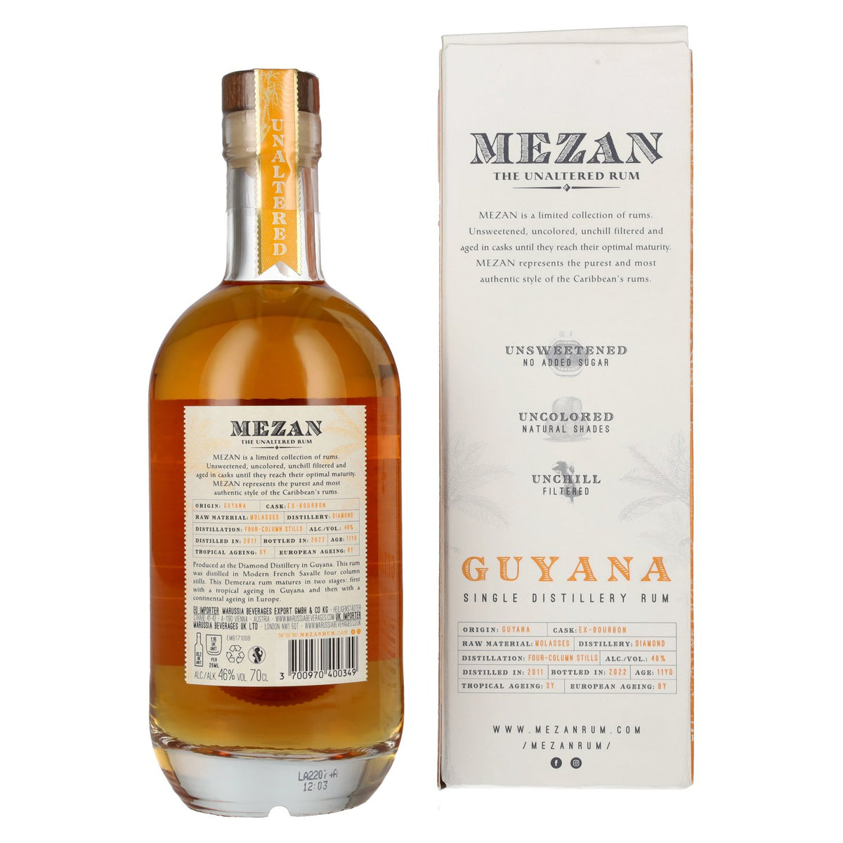 Mezan The Unaltered Rum Guyana 2011 46 % vol. 0,7 l dans un coffret cadeau