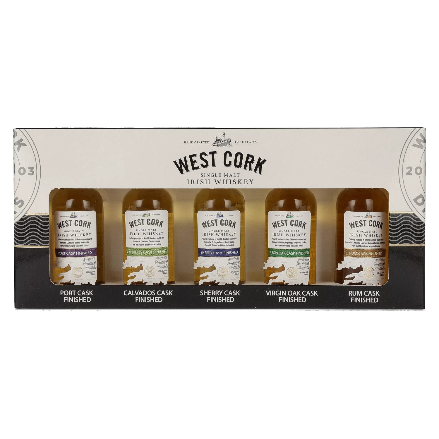 West Cork CASK COLLECTION Miniset 43% vol. 5x0,05l en boîte cadeau