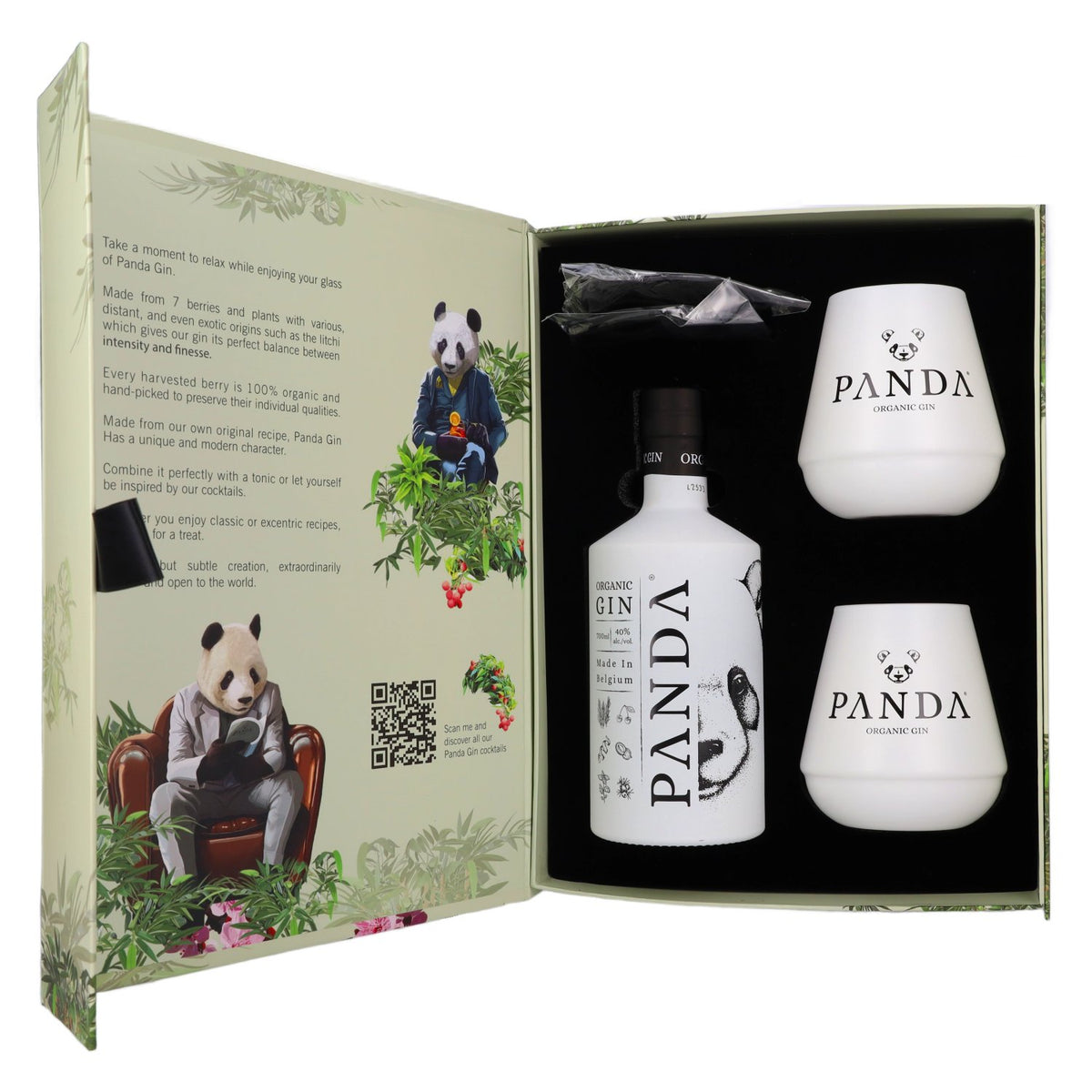 Panda Gin Organic 40 % vol., 0,7 l, dans un coffret cadeau comprenant 2 verres et des dessous de verre
