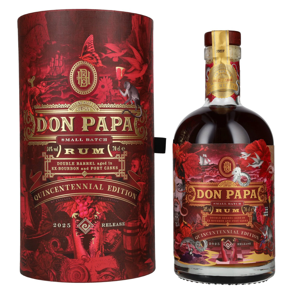 Don Papa 7 Years Old Small Batch Ex-Bourbon &amp; Port Casks Rum Quincentennial Edition 50% Vol. 0,7l en boîte cadeau