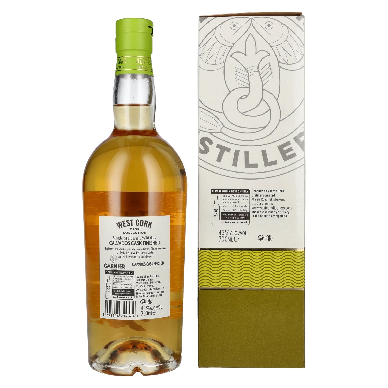West Cork Single Malt Irish Whiskey CALVADOS CASK FINISHED 43% vol. 0,7l en coffret cadeau