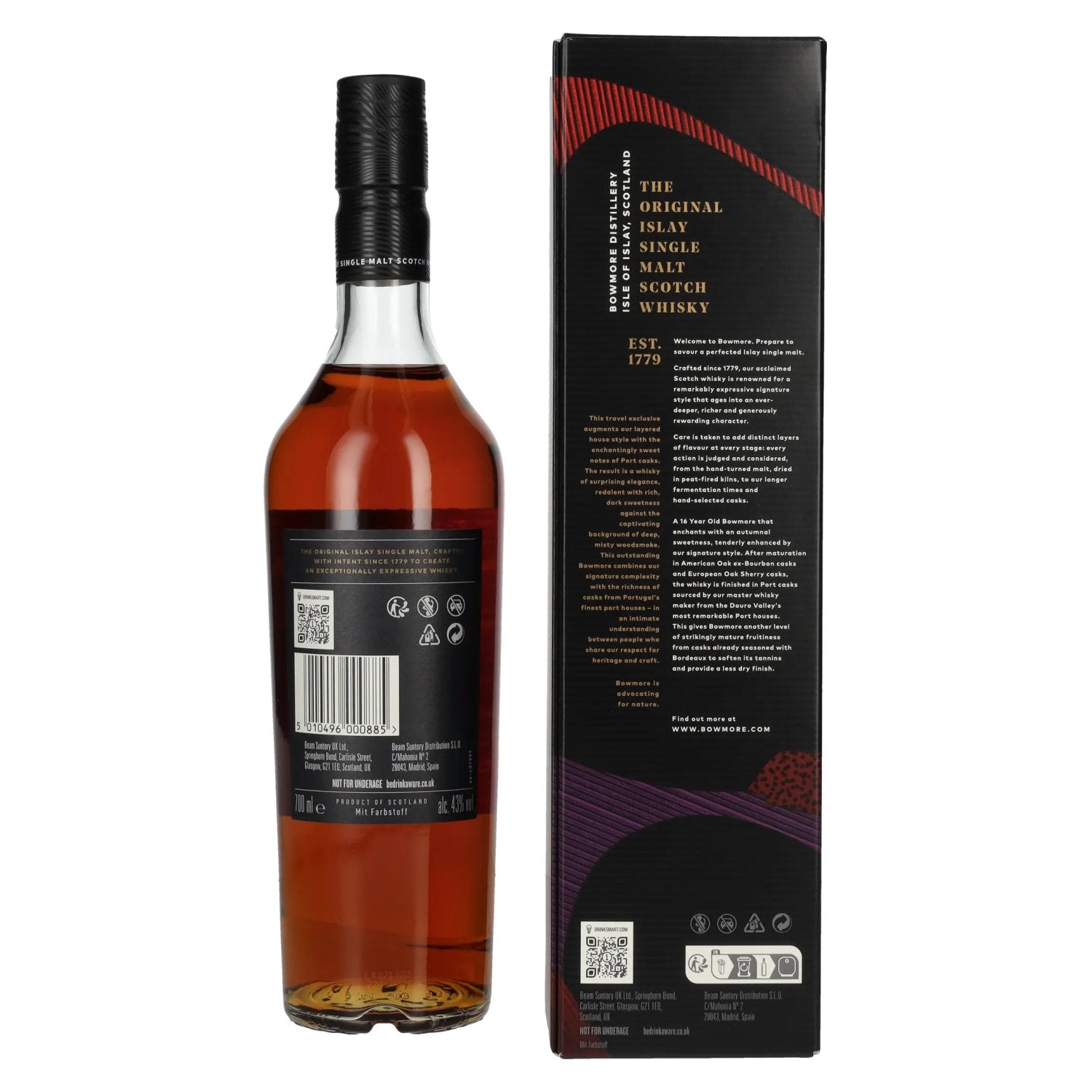 Bowmore 16 Years Old Ruby Port Cask Finish Islay Single Malt 43% Vol. 0,7l in gift box