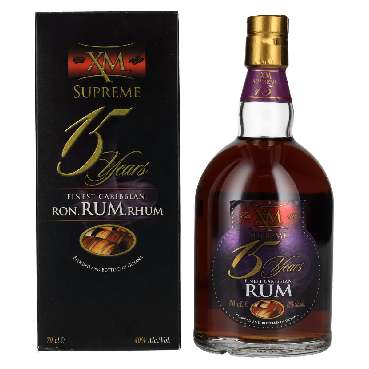 XM SUPREME 15 Years Old Finest Caribbean Rum 40% vol. 0.7 l in a gift box