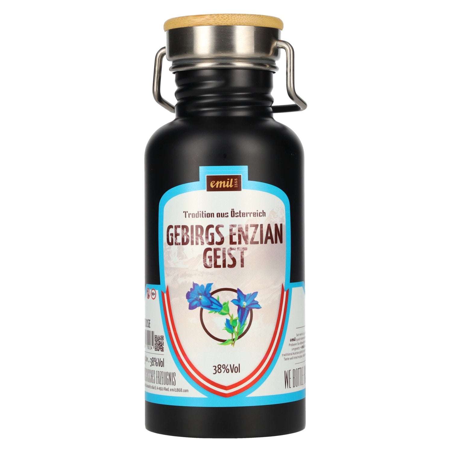 emil 1868 Gebirgs Enzian Geist 38% Vol. 0,5l in Edelstahlkanne
