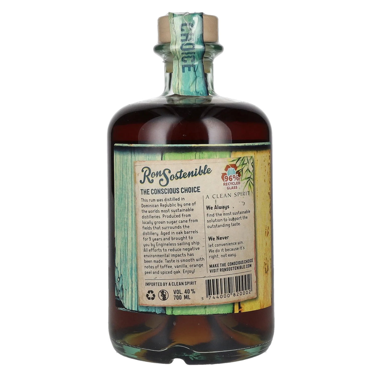 Ron Sostenible 8 Years Old The Conscious Choice Rum 40% Vol. 0,7l