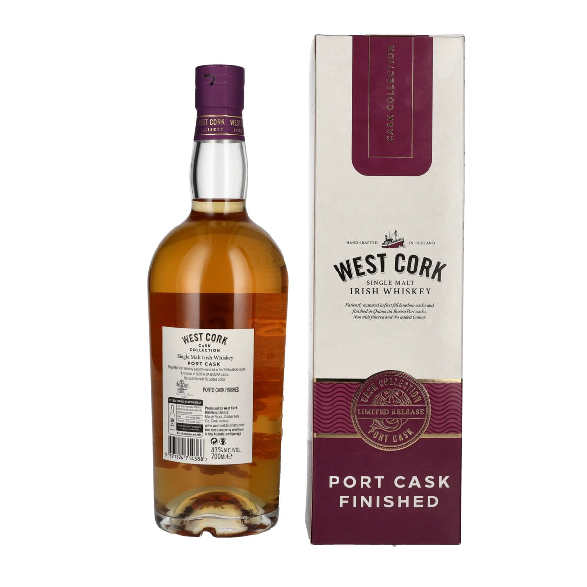 West Cork Single Malt Irish Whiskey PORT CASK FINISHED 43% Vol. 0,7l in Geschenkbox