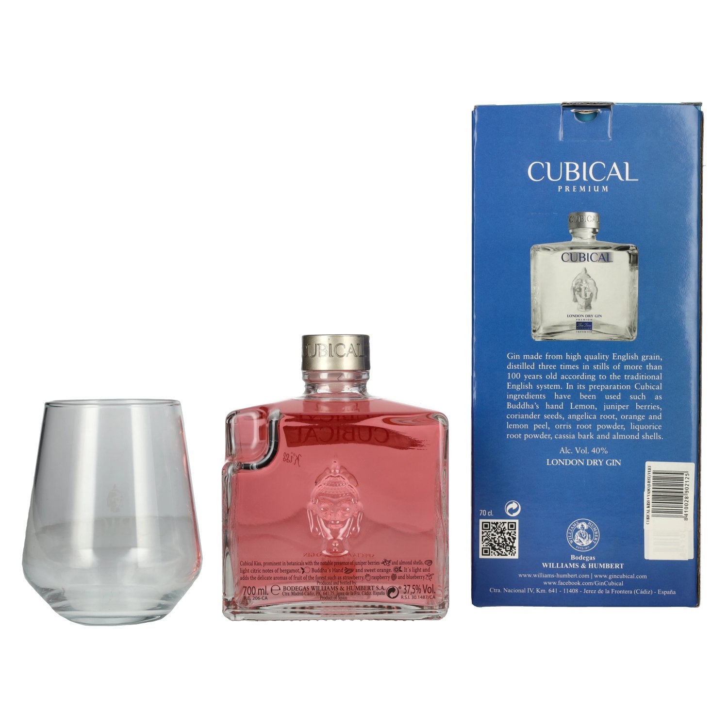 Cubical KISS Special Distilled Gin 37,5% Vol. 0,7l en boîte cadeau avec verre