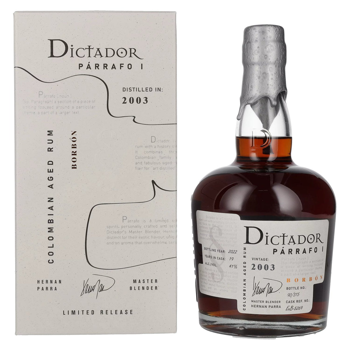 Dictador PÁRRAFO I 19 Years Old BORBÓN Vintage 2003 41% Vol. 0,7l en coffret cadeau
