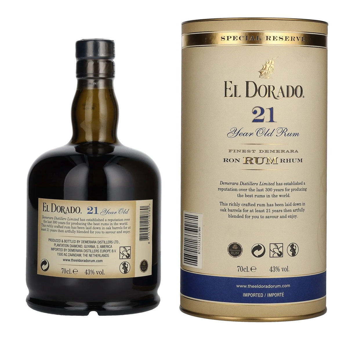 El Dorado 21 Years Old Finest Demerara Rum SPECIAL RESERVE 43% Vol. 0,7l in Geschenkbox